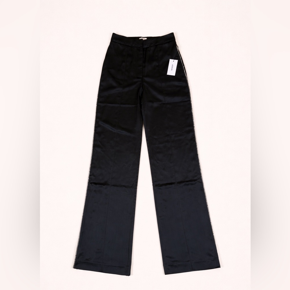 Jason Wu Black Satin Wide Leg Tuxedo Pants w/Rhinestone Side Stripe – Sz 2 – NWT